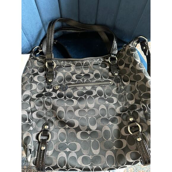 Coach Shoulder Bag Purse Tri Color Signature Alexandra Satchel Black Grey - Picture 1 of 16